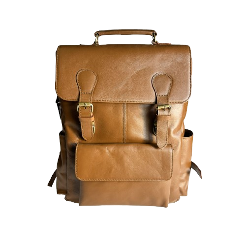 Camel Brown Leather Backpack