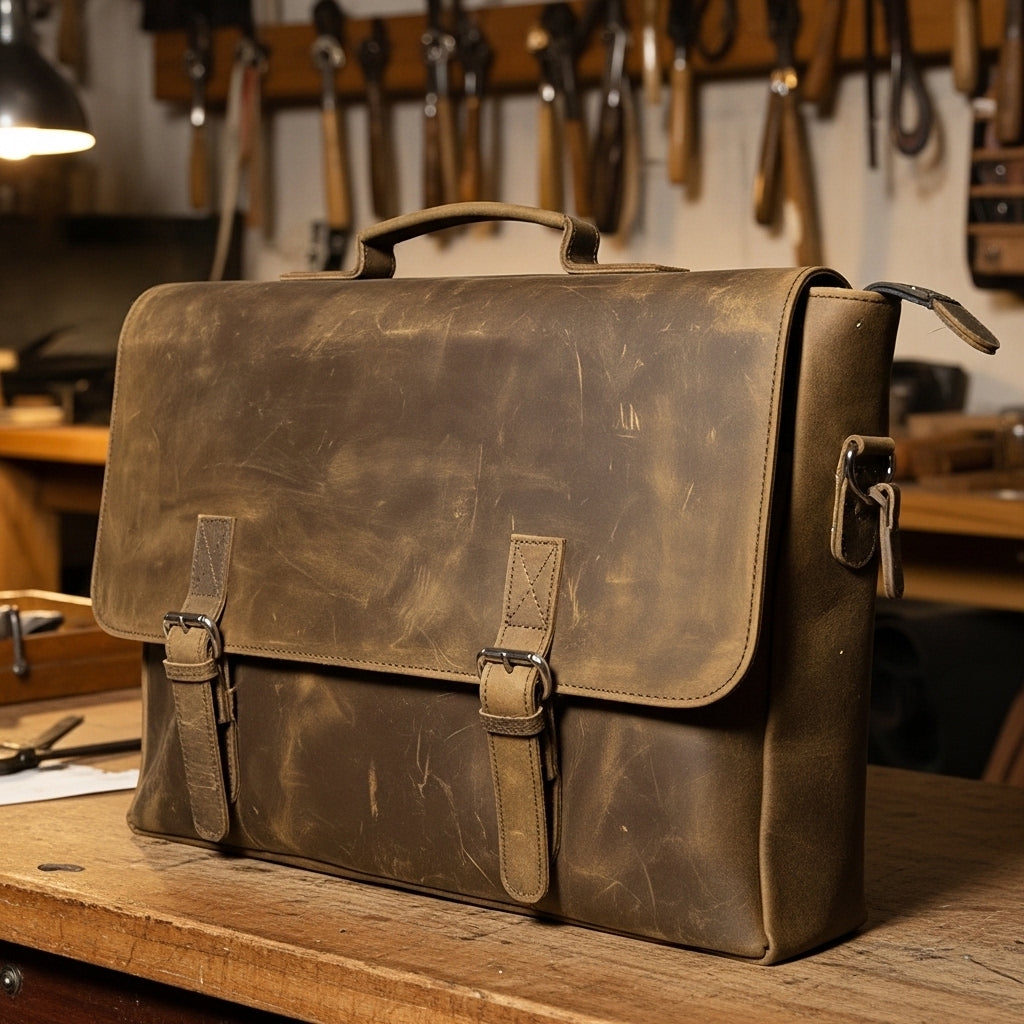 Artisian Leather Heritage Briefcase – Distressed Brown Leather Office Bag