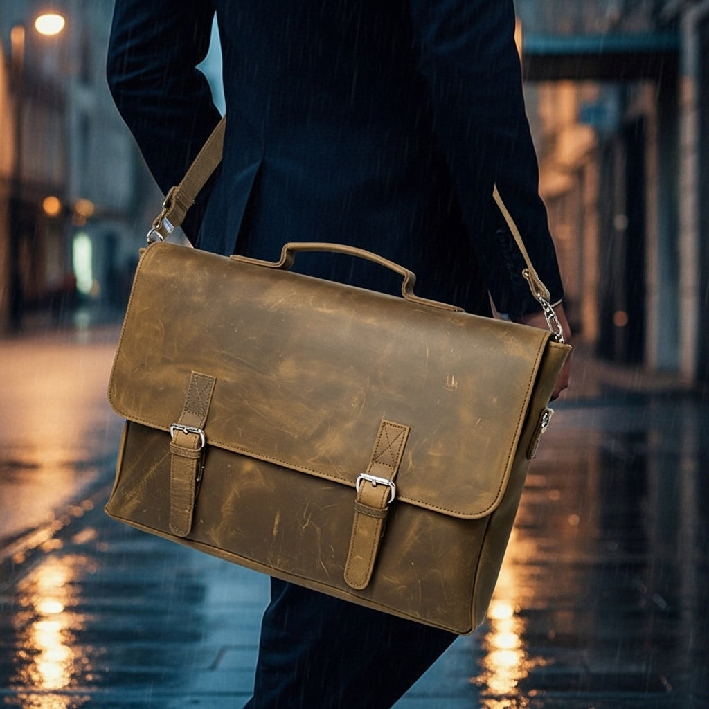 Artisian Leather Heritage Briefcase – Distressed Brown Leather Office Bag