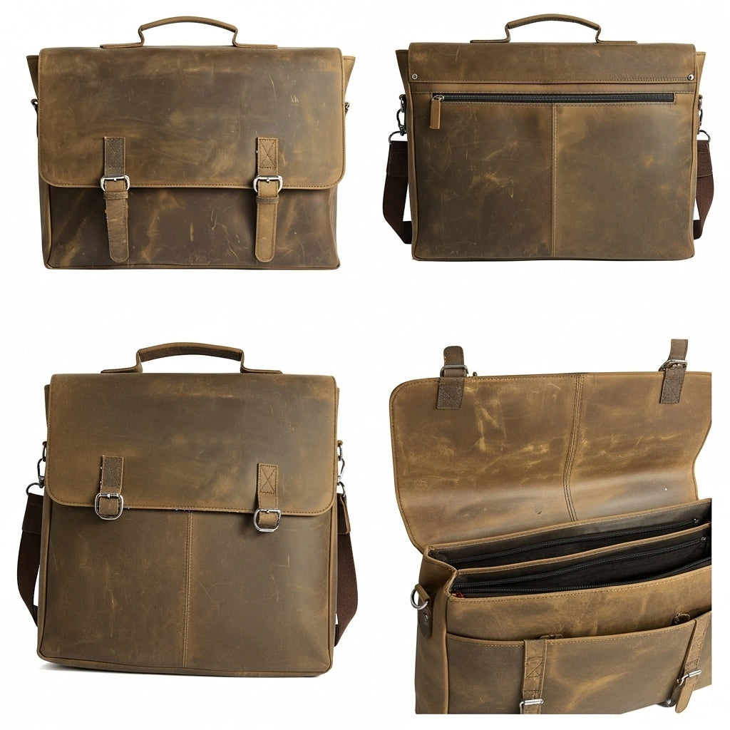 Artisian Leather Heritage Briefcase – Distressed Brown Leather Office Bag