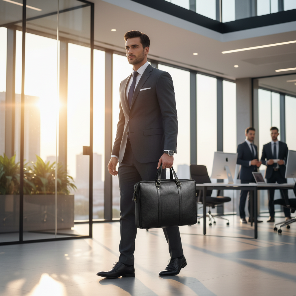 Black Leather Office Briefcase