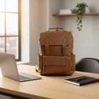 Camel Brown Leather Backpack
