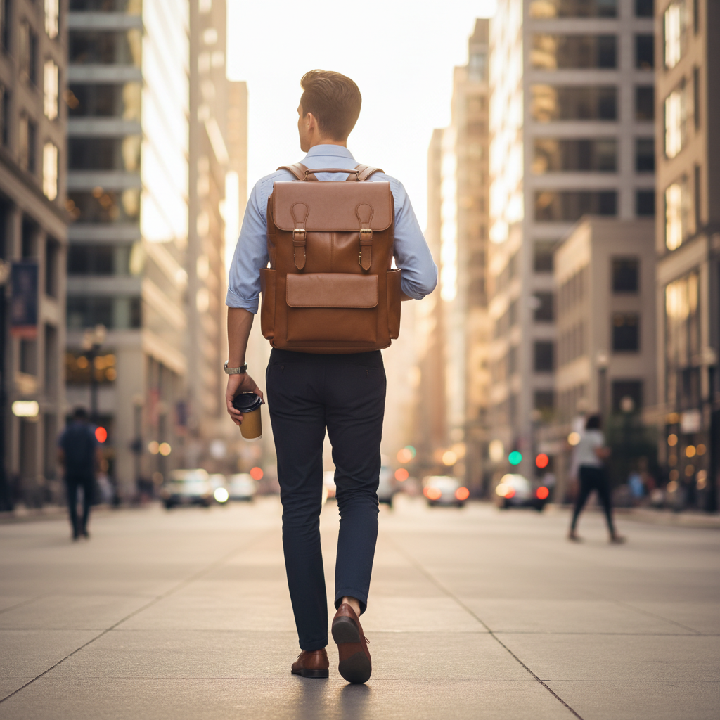 Camel Brown Leather Backpack