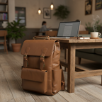 Camel Brown Leather Backpack