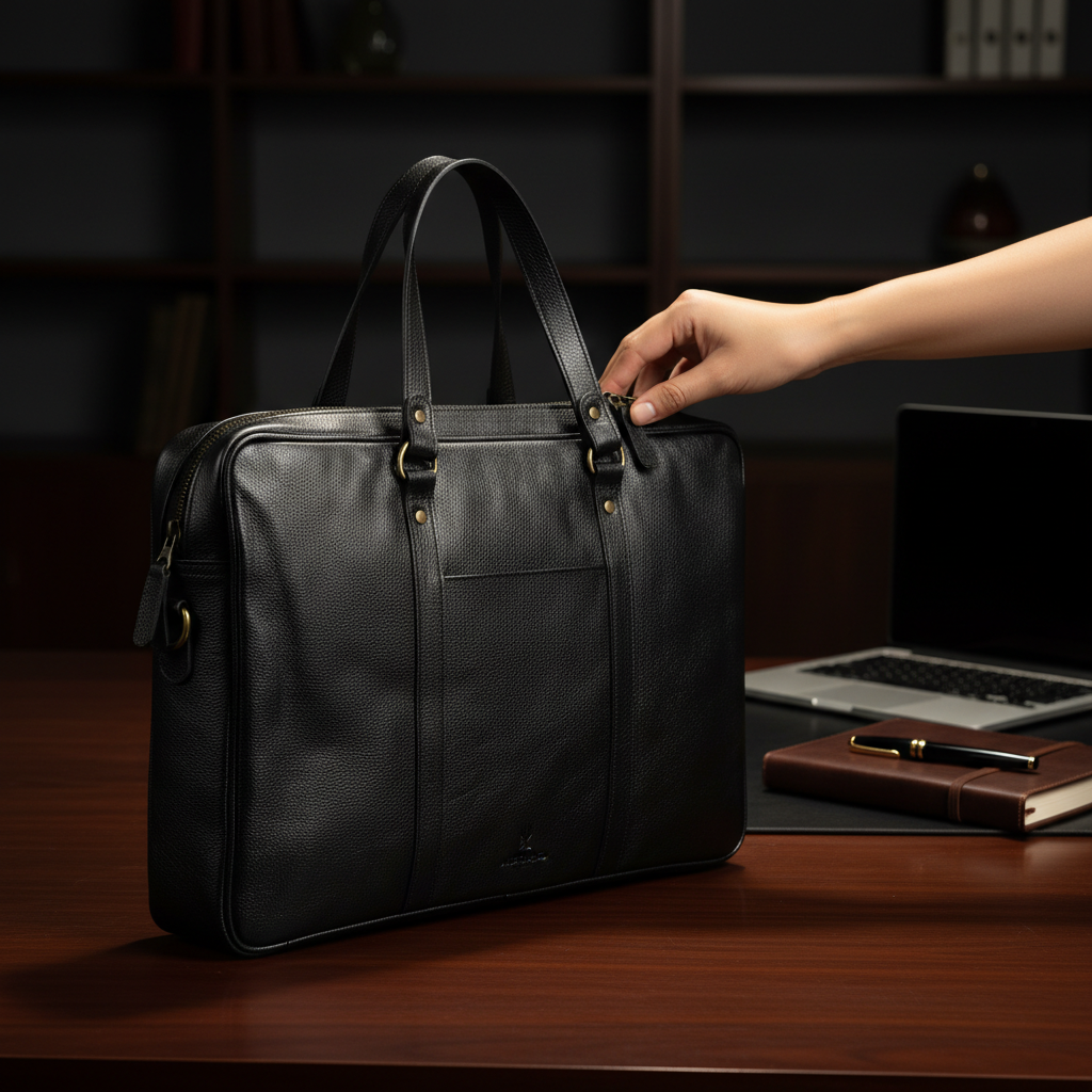 Black Leather Office Briefcase