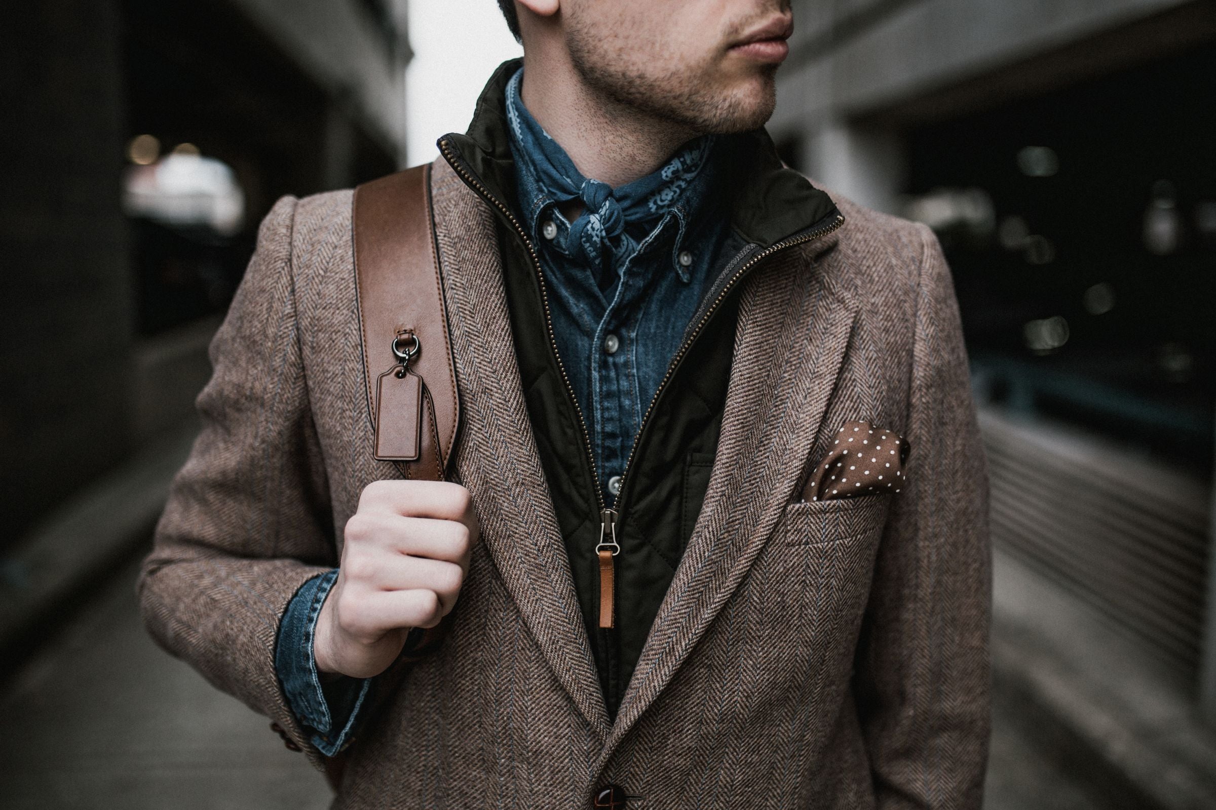 Heritage menswear with leather bag