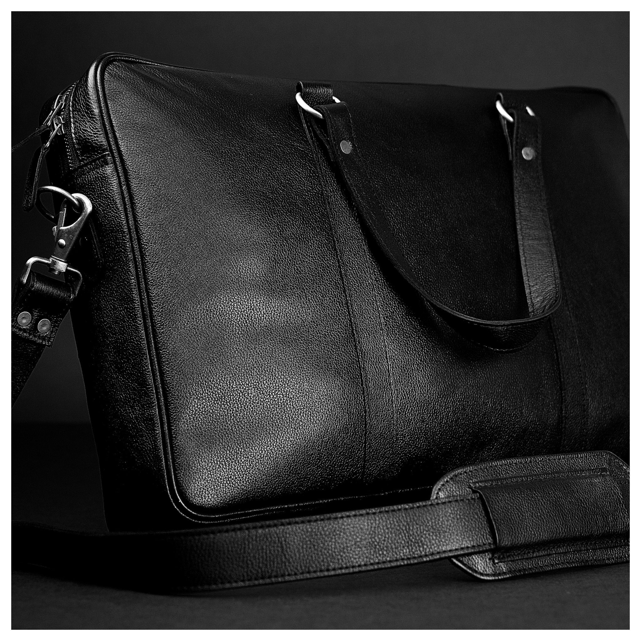 Black Leather Laptop Briefcase