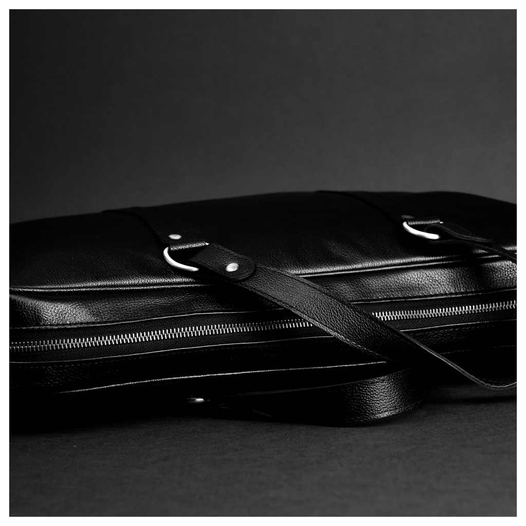 Black Leather Laptop Briefcase
