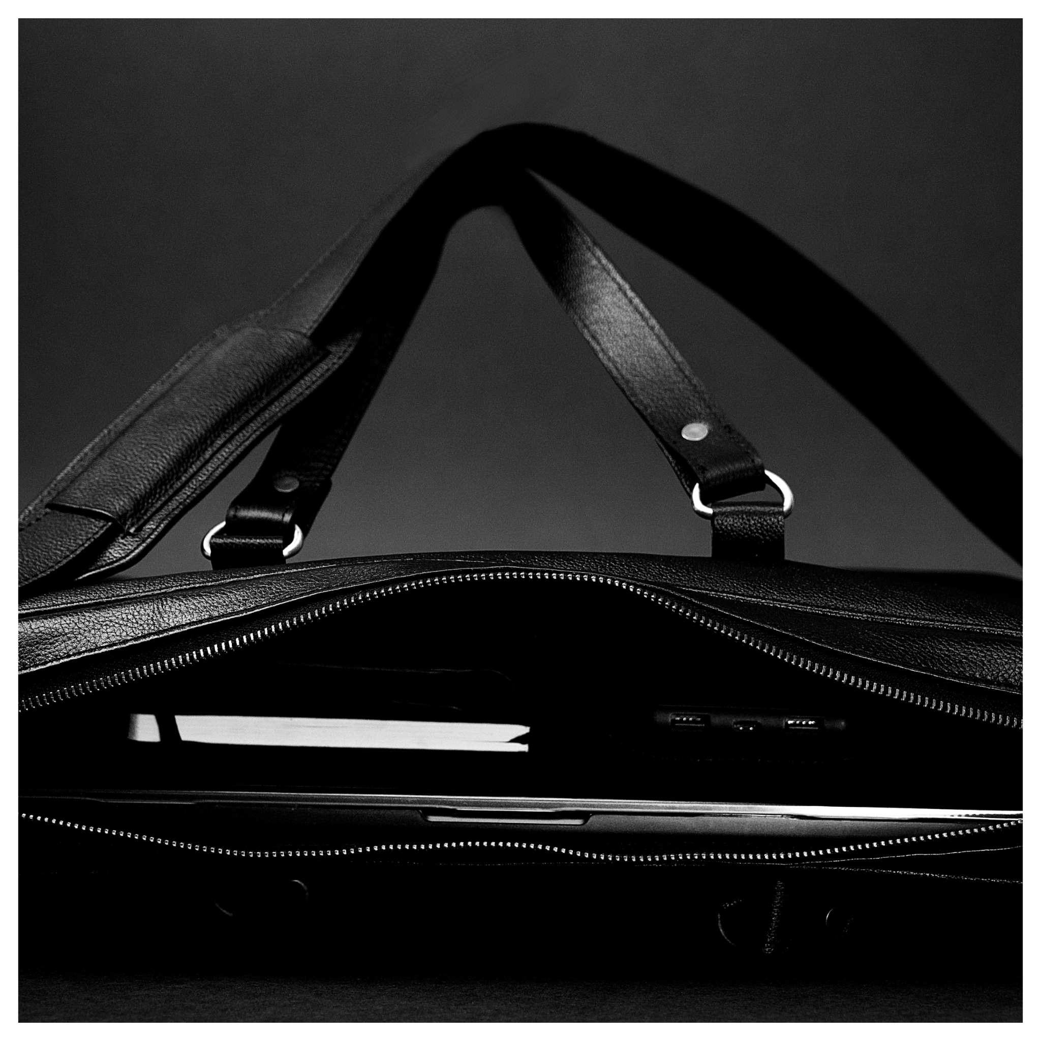 Black Leather Laptop Briefcase