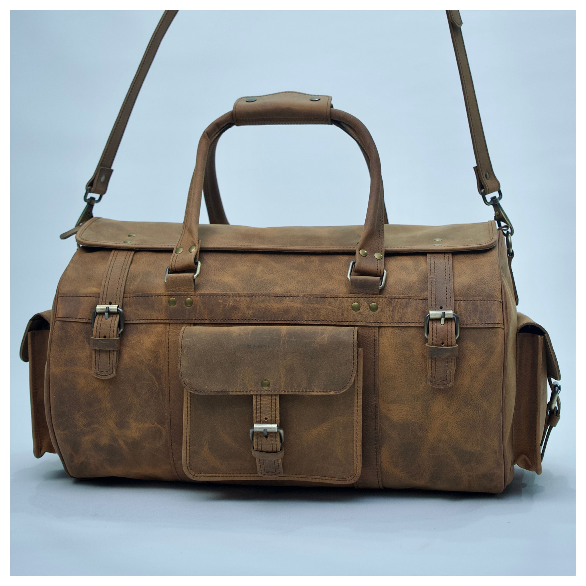 Camel Leather Weekender Duffle