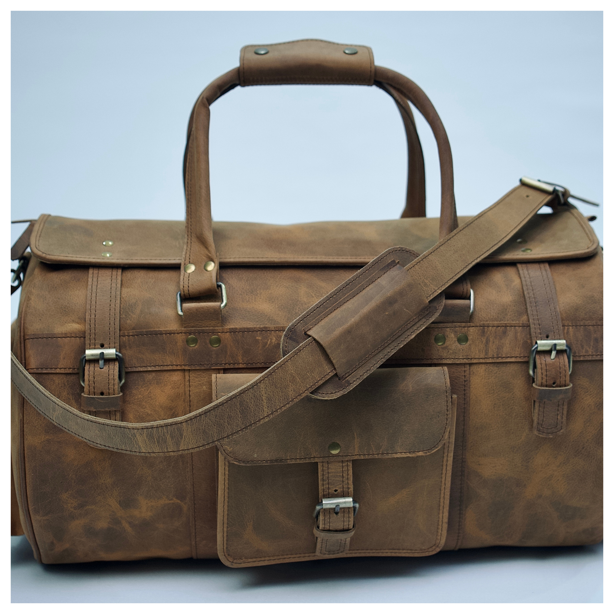 Camel Leather Weekender Duffle