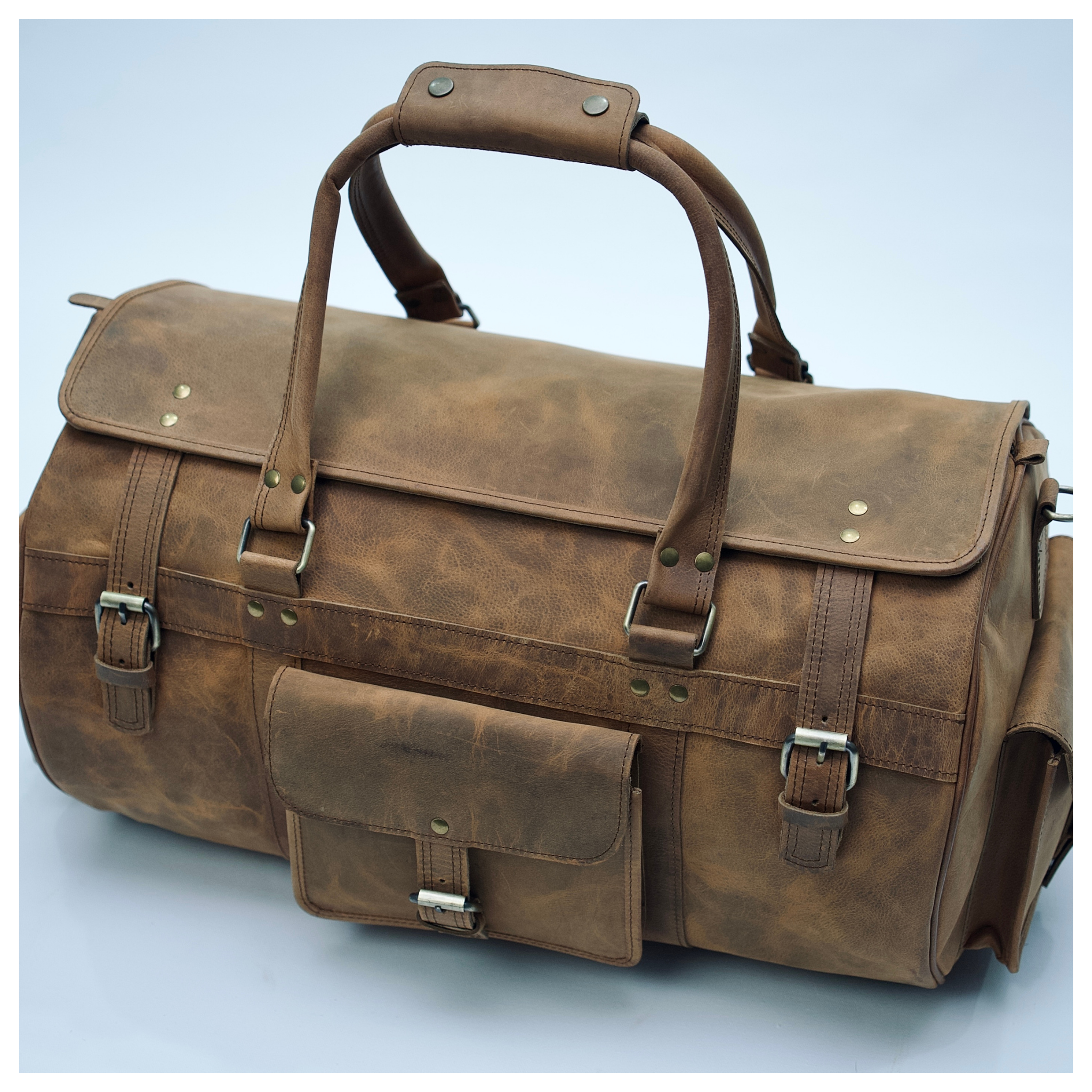 Camel Leather Weekender Duffle