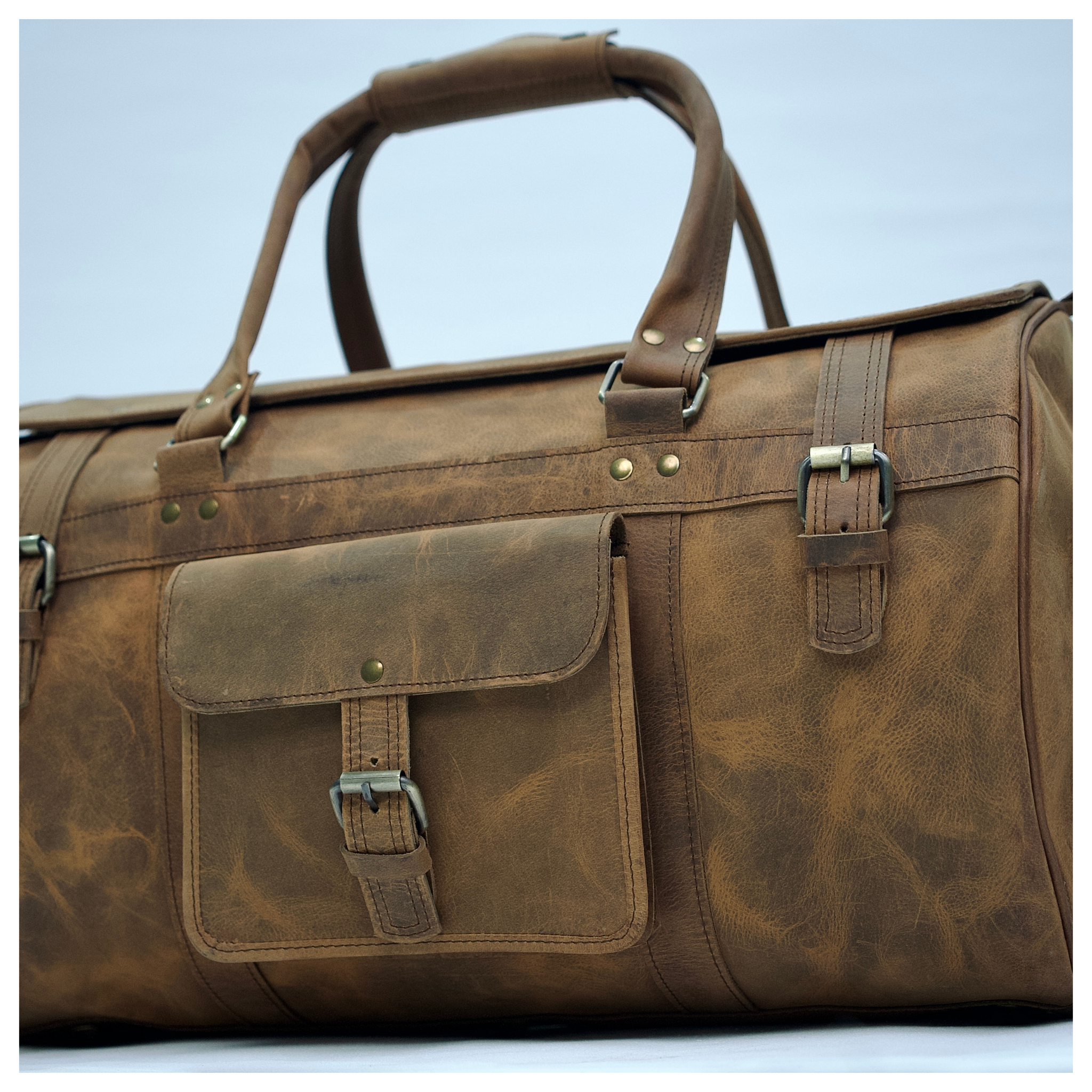Camel Leather Weekender Duffle