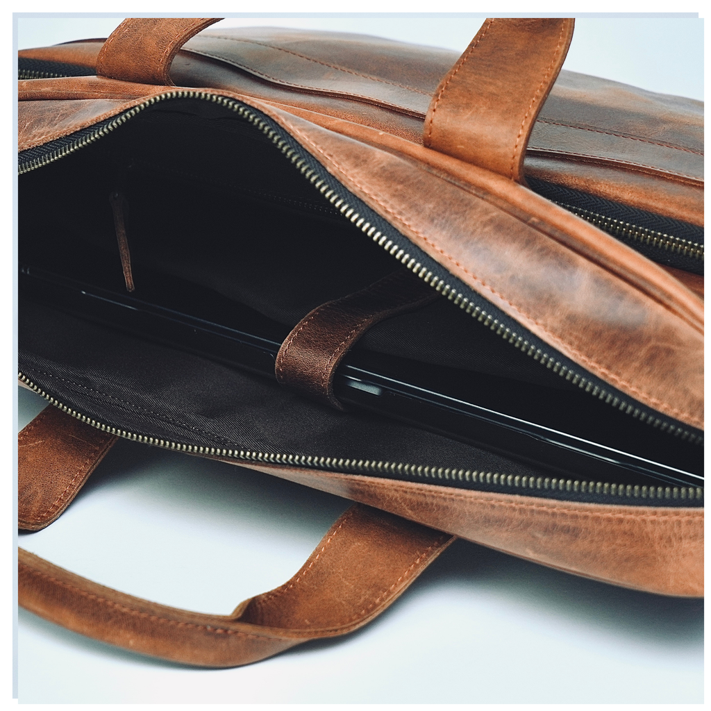 Heritage Tan Leather Laptop Briefcase